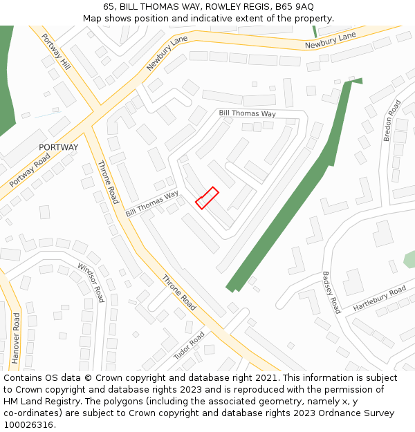 65, BILL THOMAS WAY, ROWLEY REGIS, B65 9AQ: Location map and indicative extent of plot