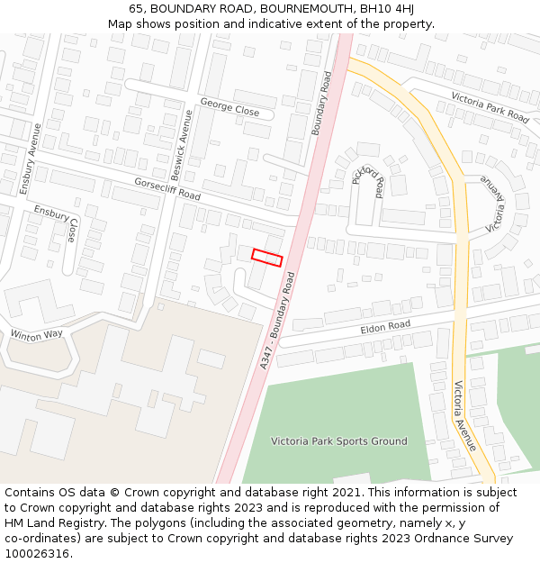 65, BOUNDARY ROAD, BOURNEMOUTH, BH10 4HJ: Location map and indicative extent of plot