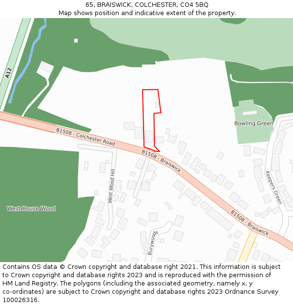 65, BRAISWICK, COLCHESTER, CO4 5BQ: Location map and indicative extent of plot