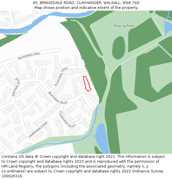 65, BRANSDALE ROAD, CLAYHANGER, WALSALL, WS8 7SD: Location map and indicative extent of plot
