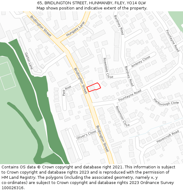 65, BRIDLINGTON STREET, HUNMANBY, FILEY, YO14 0LW: Location map and indicative extent of plot