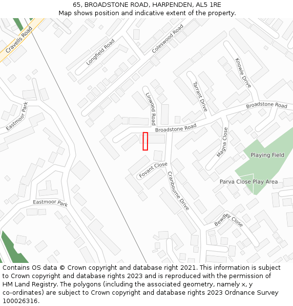 65, BROADSTONE ROAD, HARPENDEN, AL5 1RE: Location map and indicative extent of plot