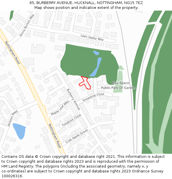 65, BURBERRY AVENUE, HUCKNALL, NOTTINGHAM, NG15 7EZ: Location map and indicative extent of plot