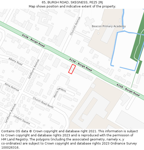 65, BURGH ROAD, SKEGNESS, PE25 2RJ: Location map and indicative extent of plot