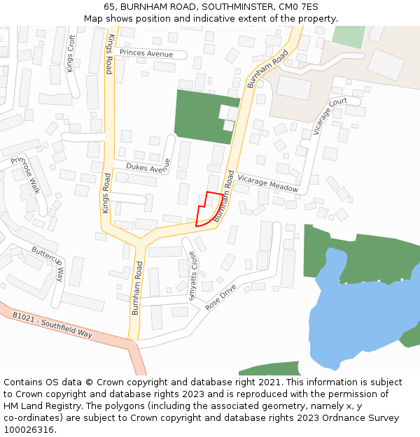65, BURNHAM ROAD, SOUTHMINSTER, CM0 7ES: Location map and indicative extent of plot