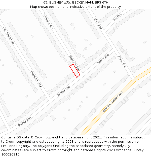 65, BUSHEY WAY, BECKENHAM, BR3 6TH: Location map and indicative extent of plot