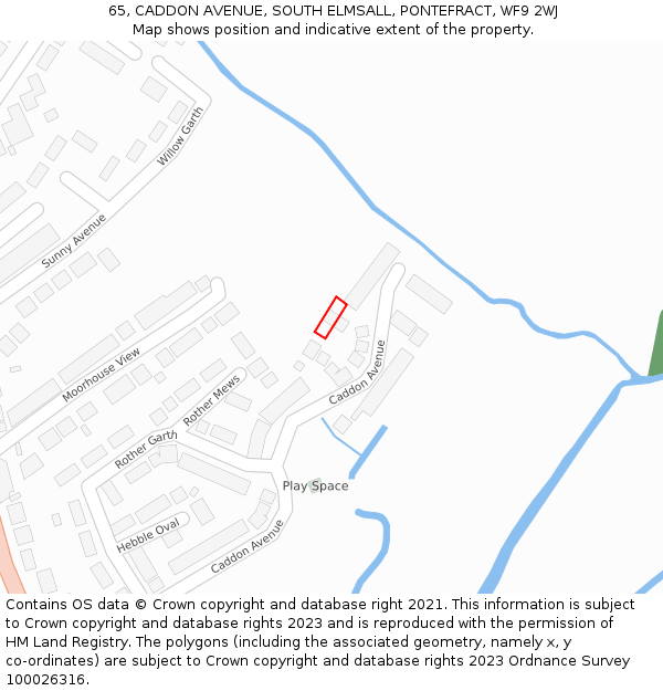 65, CADDON AVENUE, SOUTH ELMSALL, PONTEFRACT, WF9 2WJ: Location map and indicative extent of plot