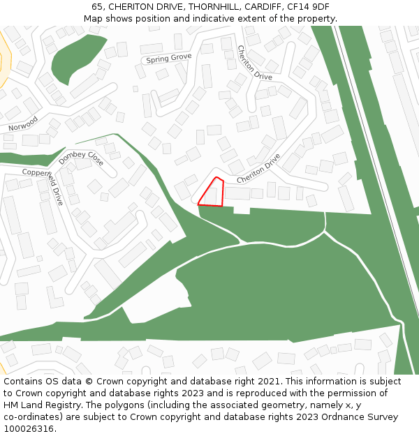 65, CHERITON DRIVE, THORNHILL, CARDIFF, CF14 9DF: Location map and indicative extent of plot