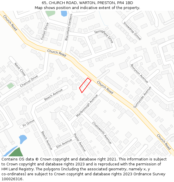65, CHURCH ROAD, WARTON, PRESTON, PR4 1BD: Location map and indicative extent of plot