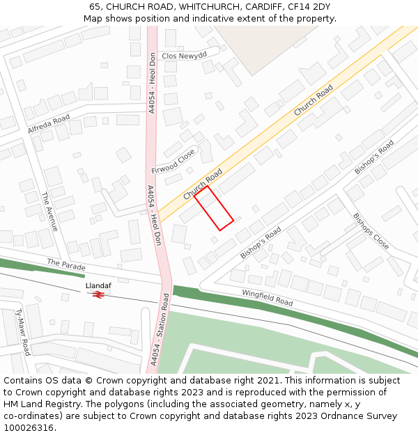 65, CHURCH ROAD, WHITCHURCH, CARDIFF, CF14 2DY: Location map and indicative extent of plot