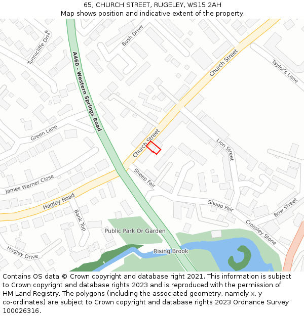 65, CHURCH STREET, RUGELEY, WS15 2AH: Location map and indicative extent of plot