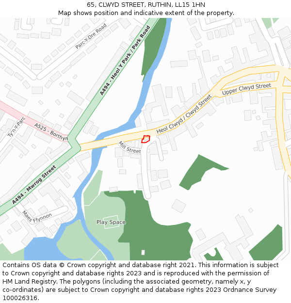 65, CLWYD STREET, RUTHIN, LL15 1HN: Location map and indicative extent of plot