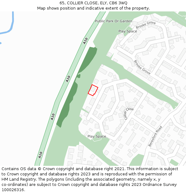 65, COLLIER CLOSE, ELY, CB6 3WQ: Location map and indicative extent of plot