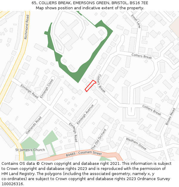 65, COLLIERS BREAK, EMERSONS GREEN, BRISTOL, BS16 7EE: Location map and indicative extent of plot
