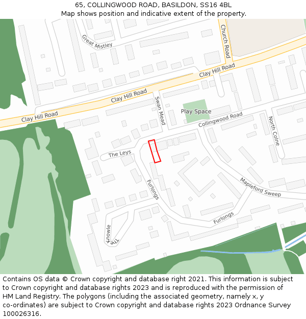 65, COLLINGWOOD ROAD, BASILDON, SS16 4BL: Location map and indicative extent of plot