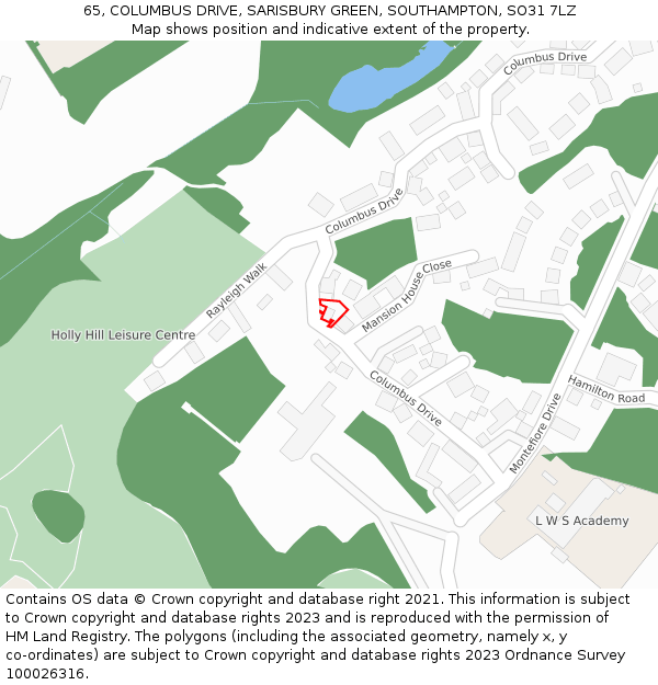 65, COLUMBUS DRIVE, SARISBURY GREEN, SOUTHAMPTON, SO31 7LZ: Location map and indicative extent of plot