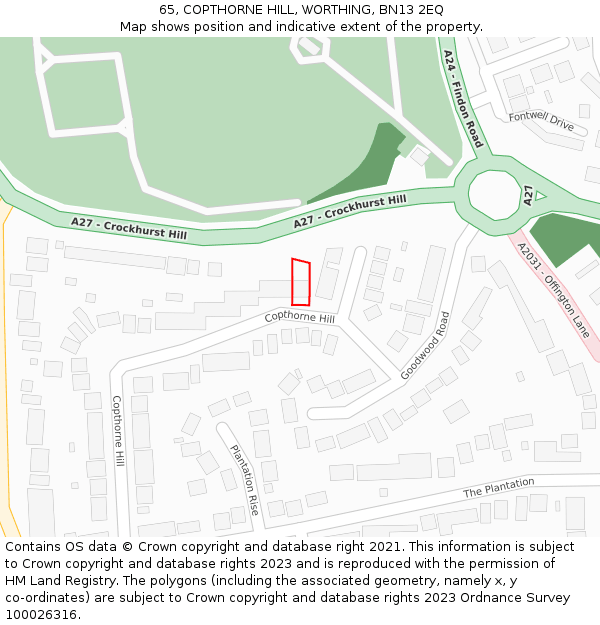 65, COPTHORNE HILL, WORTHING, BN13 2EQ: Location map and indicative extent of plot