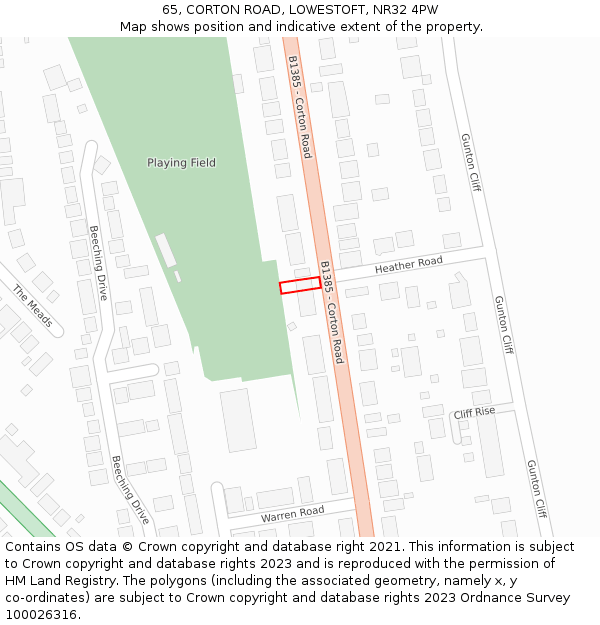 65, CORTON ROAD, LOWESTOFT, NR32 4PW: Location map and indicative extent of plot