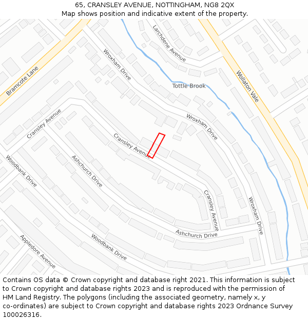 65, CRANSLEY AVENUE, NOTTINGHAM, NG8 2QX: Location map and indicative extent of plot