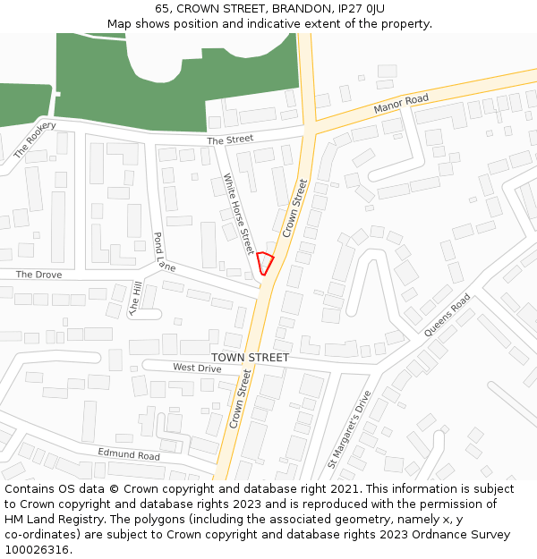 65, CROWN STREET, BRANDON, IP27 0JU: Location map and indicative extent of plot