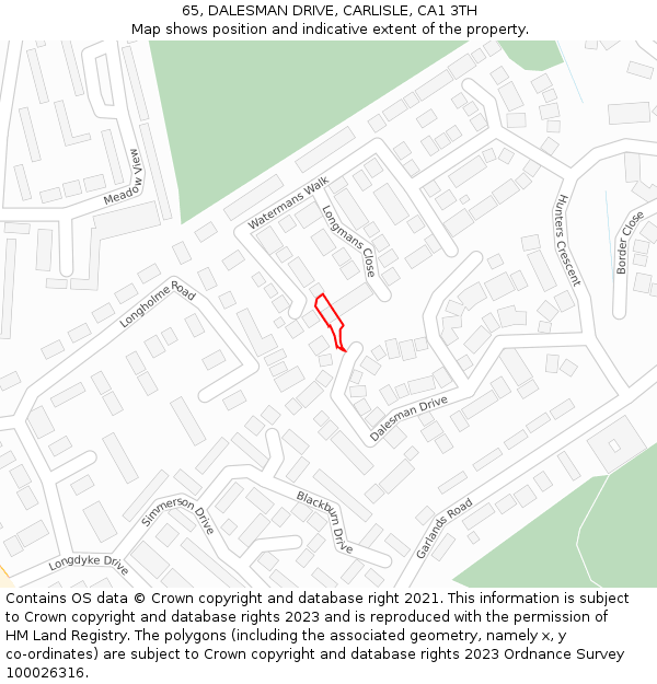 65, DALESMAN DRIVE, CARLISLE, CA1 3TH: Location map and indicative extent of plot