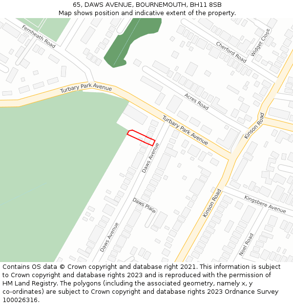 65, DAWS AVENUE, BOURNEMOUTH, BH11 8SB: Location map and indicative extent of plot