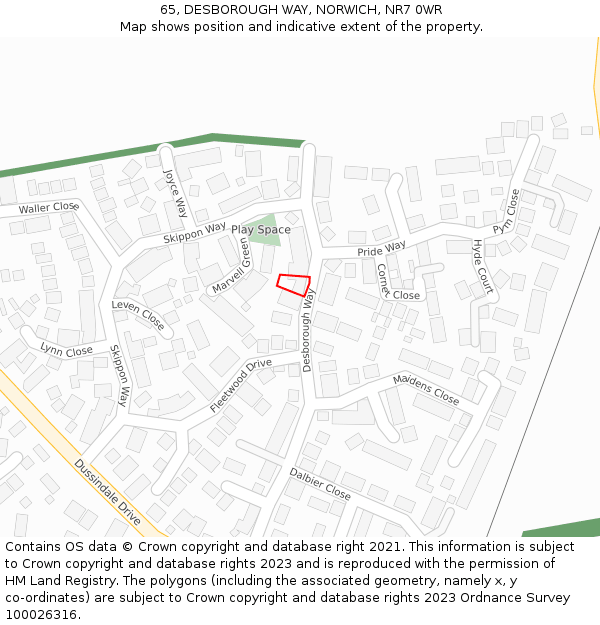 65, DESBOROUGH WAY, NORWICH, NR7 0WR: Location map and indicative extent of plot