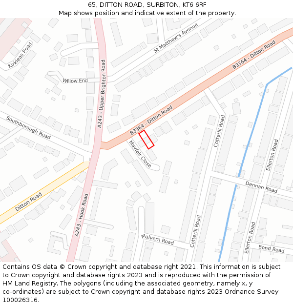 65, DITTON ROAD, SURBITON, KT6 6RF: Location map and indicative extent of plot