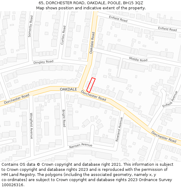 65, DORCHESTER ROAD, OAKDALE, POOLE, BH15 3QZ: Location map and indicative extent of plot