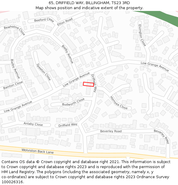 65, DRIFFIELD WAY, BILLINGHAM, TS23 3RD: Location map and indicative extent of plot