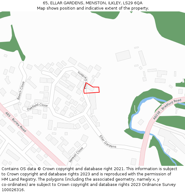 65, ELLAR GARDENS, MENSTON, ILKLEY, LS29 6QA: Location map and indicative extent of plot