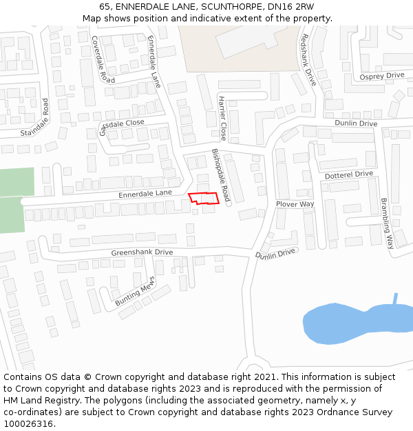 65, ENNERDALE LANE, SCUNTHORPE, DN16 2RW: Location map and indicative extent of plot