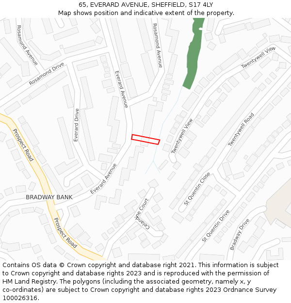 65, EVERARD AVENUE, SHEFFIELD, S17 4LY: Location map and indicative extent of plot