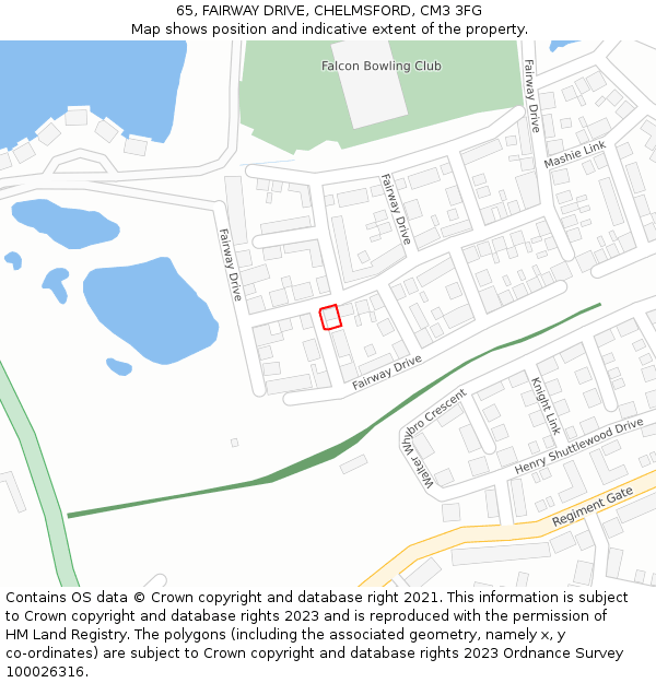 65, FAIRWAY DRIVE, CHELMSFORD, CM3 3FG: Location map and indicative extent of plot