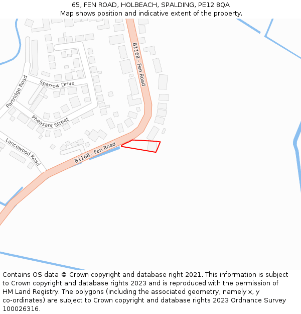65, FEN ROAD, HOLBEACH, SPALDING, PE12 8QA: Location map and indicative extent of plot