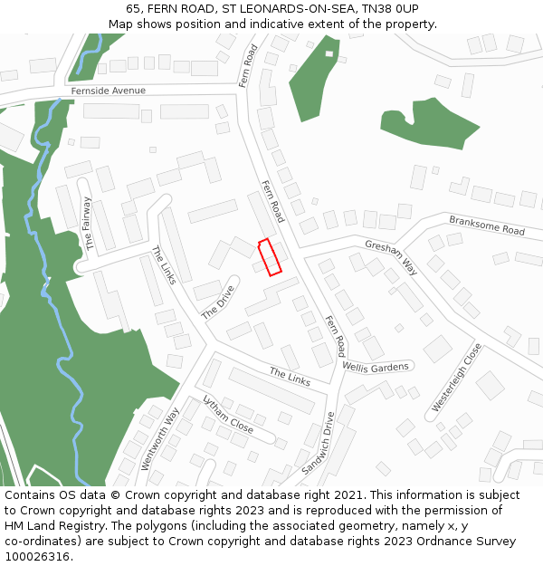 65, FERN ROAD, ST LEONARDS-ON-SEA, TN38 0UP: Location map and indicative extent of plot