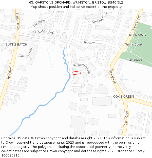 65, GARSTONS ORCHARD, WRINGTON, BRISTOL, BS40 5LZ: Location map and indicative extent of plot