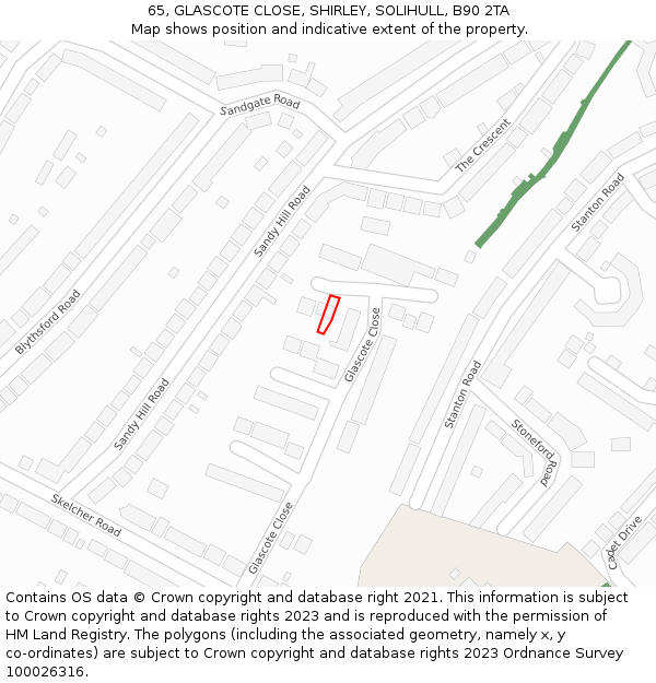 65, GLASCOTE CLOSE, SHIRLEY, SOLIHULL, B90 2TA: Location map and indicative extent of plot