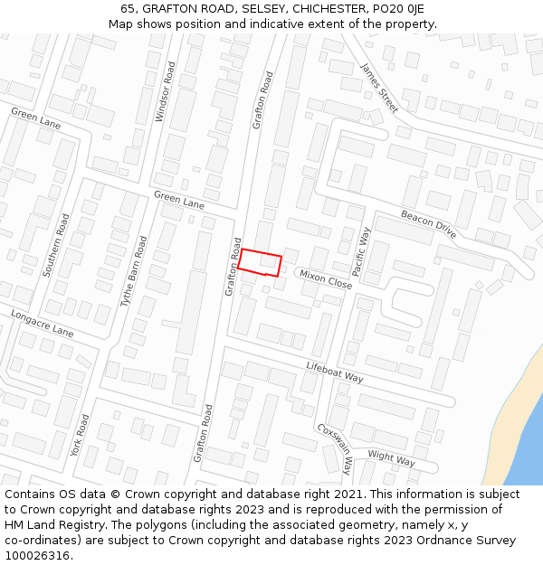 65, GRAFTON ROAD, SELSEY, CHICHESTER, PO20 0JE: Location map and indicative extent of plot