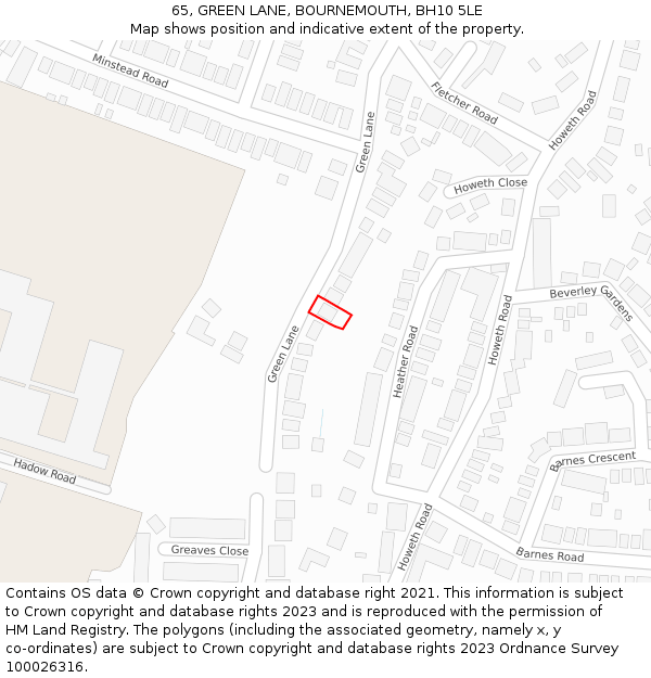 65, GREEN LANE, BOURNEMOUTH, BH10 5LE: Location map and indicative extent of plot