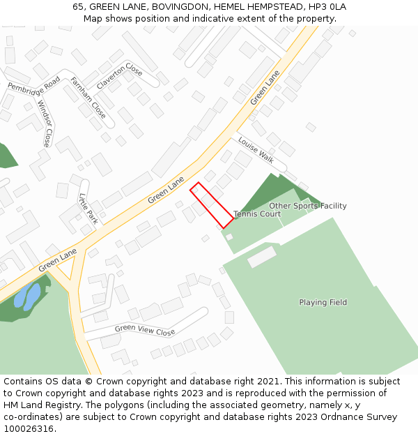 65, GREEN LANE, BOVINGDON, HEMEL HEMPSTEAD, HP3 0LA: Location map and indicative extent of plot