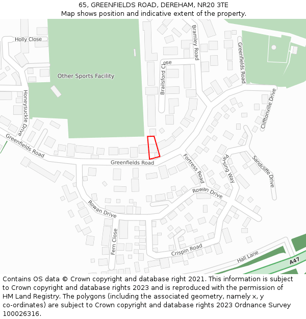 65, GREENFIELDS ROAD, DEREHAM, NR20 3TE: Location map and indicative extent of plot
