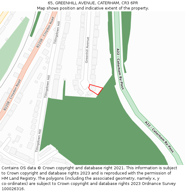 65, GREENHILL AVENUE, CATERHAM, CR3 6PR: Location map and indicative extent of plot