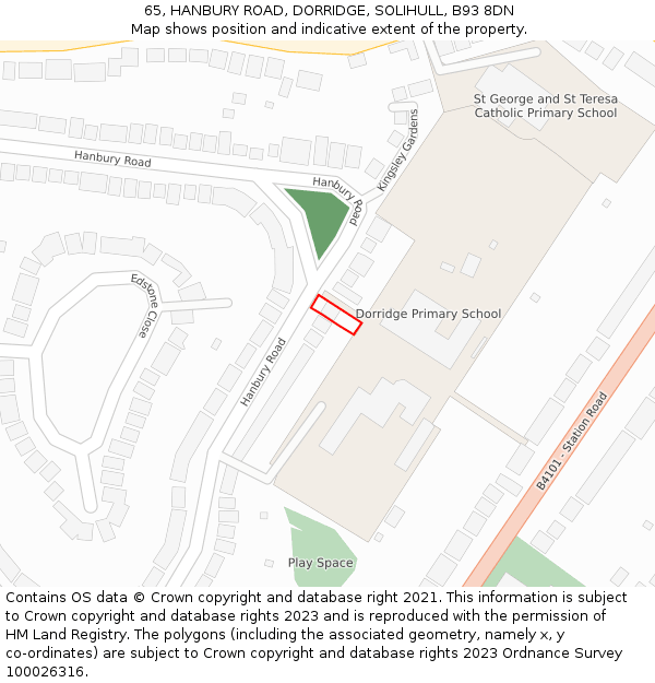 65, HANBURY ROAD, DORRIDGE, SOLIHULL, B93 8DN: Location map and indicative extent of plot