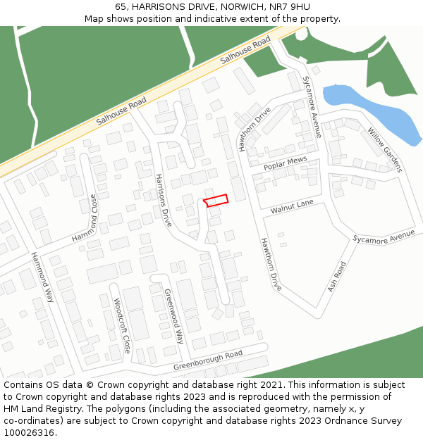 65, HARRISONS DRIVE, NORWICH, NR7 9HU: Location map and indicative extent of plot