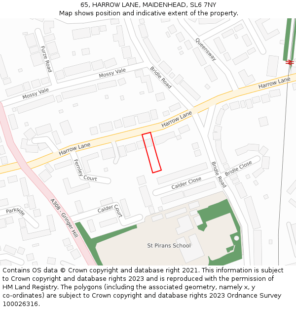 65, HARROW LANE, MAIDENHEAD, SL6 7NY: Location map and indicative extent of plot