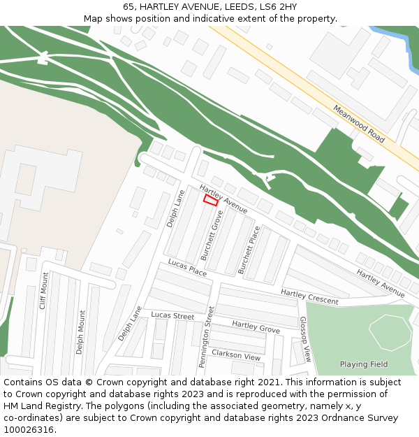65, HARTLEY AVENUE, LEEDS, LS6 2HY: Location map and indicative extent of plot