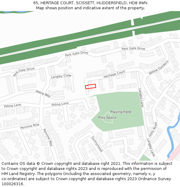 65, HERITAGE COURT, SCISSETT, HUDDERSFIELD, HD8 9WN: Location map and indicative extent of plot