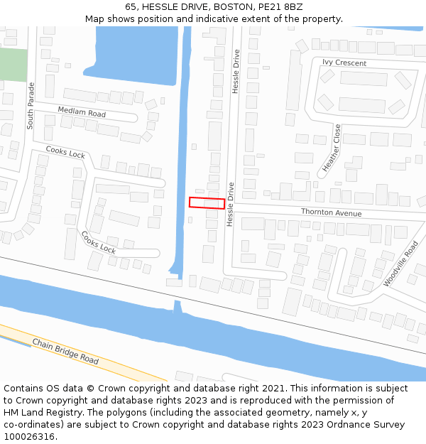 65, HESSLE DRIVE, BOSTON, PE21 8BZ: Location map and indicative extent of plot