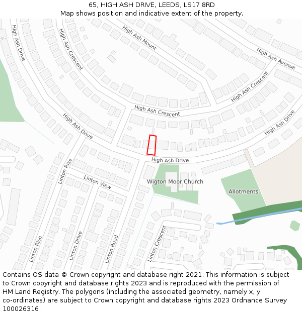 65, HIGH ASH DRIVE, LEEDS, LS17 8RD: Location map and indicative extent of plot